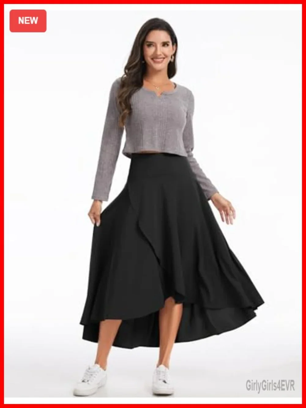 Women's High Waist Flowy Wrap Skort with Built-in Shorts & Pockets, Asymmetric